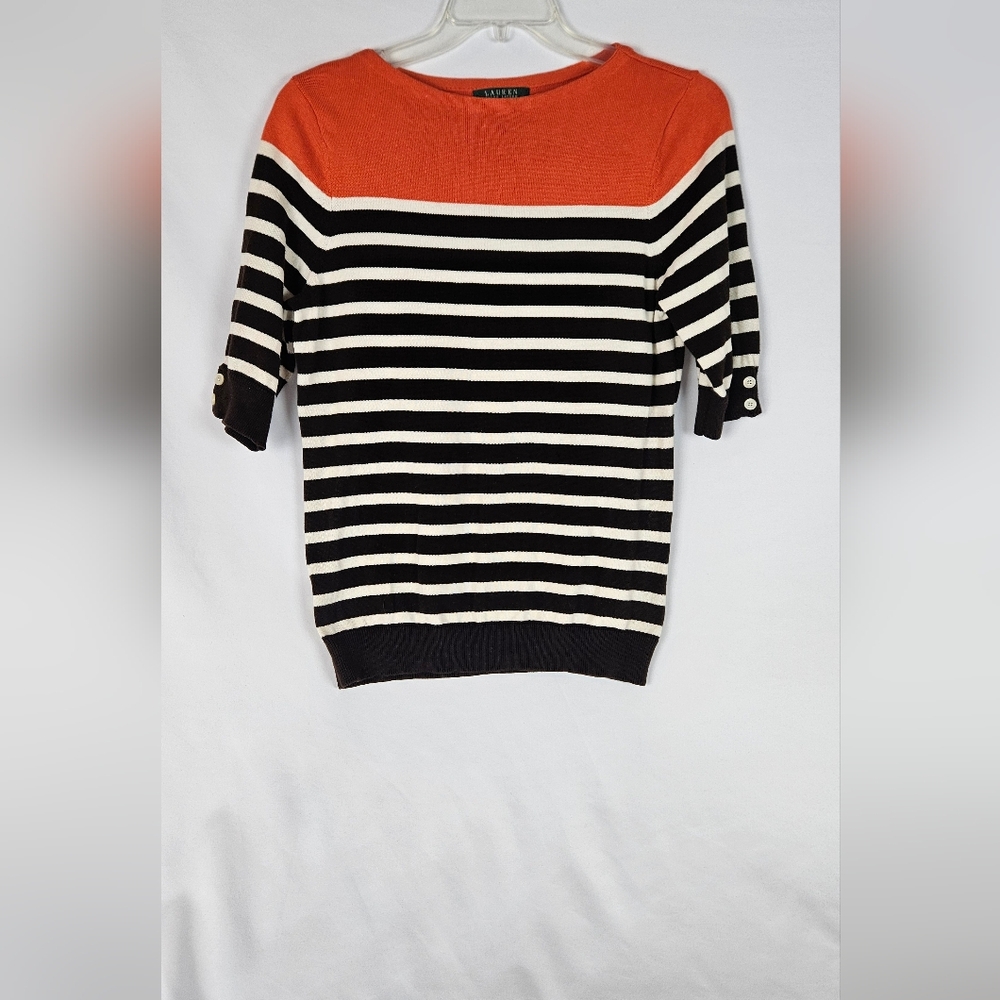 Lauren Ralph Lauren Striped Black and White & Orange Sweater with